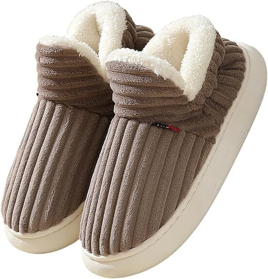 Beige ribbed fabric women's slippers featuring a cozy and stylish design. These comfortable slip-ons offer a soft texture and a warm feel, perfect for lounging 4