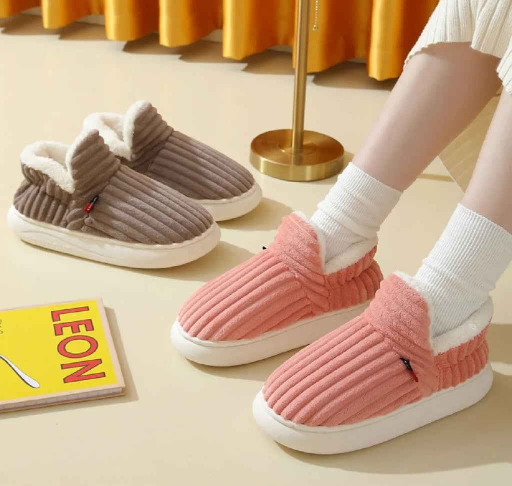 Beige ribbed fabric women's slippers featuring a cozy design, perfect for lounging. These stylish slippers offer comfort with a soft interior and a durable outsole, 7