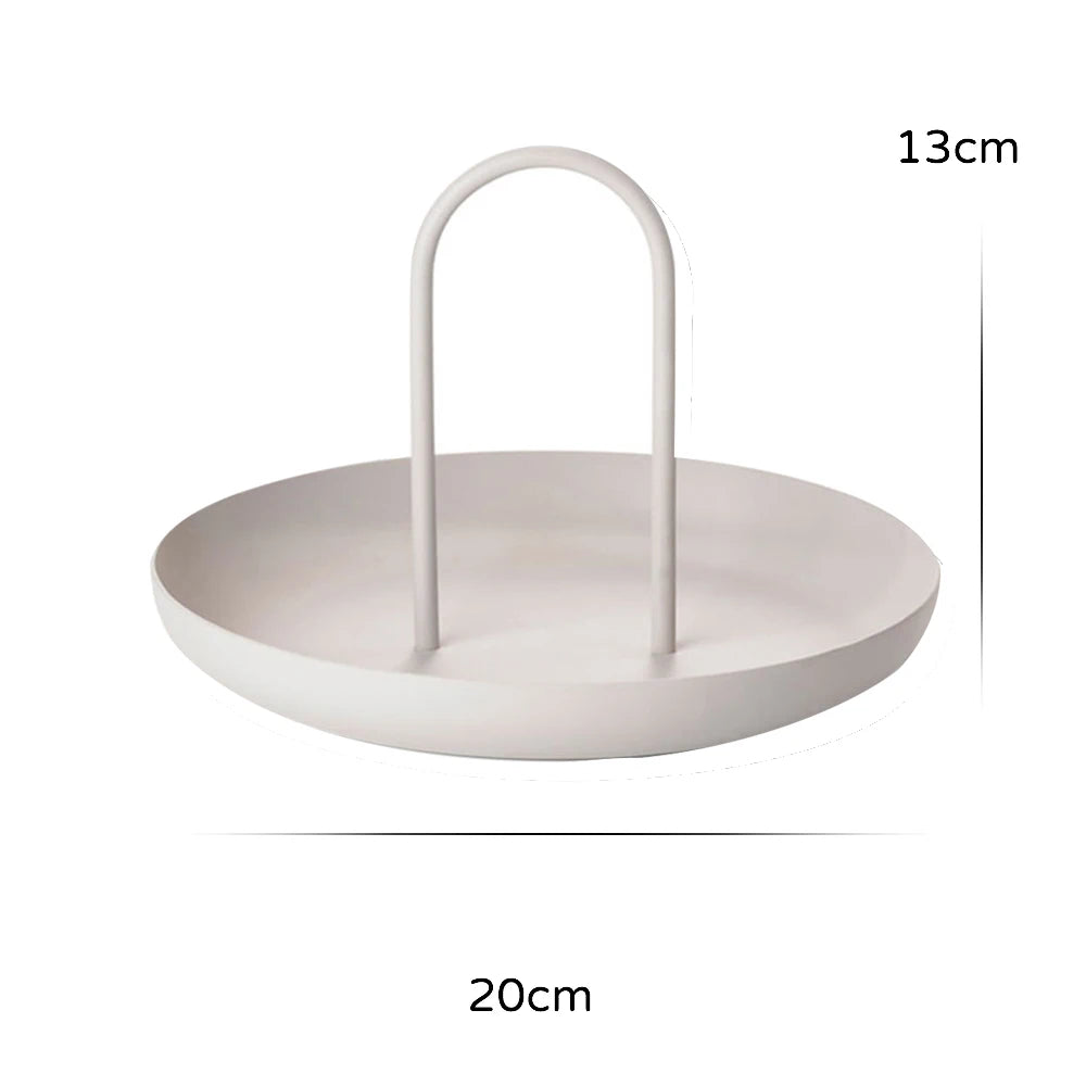 Round PU-Leather Storage Tray with Handle for Home Decor, 7.9 in Diameter, Lightweight, Modern Design, Available in Black, Brown, White 6