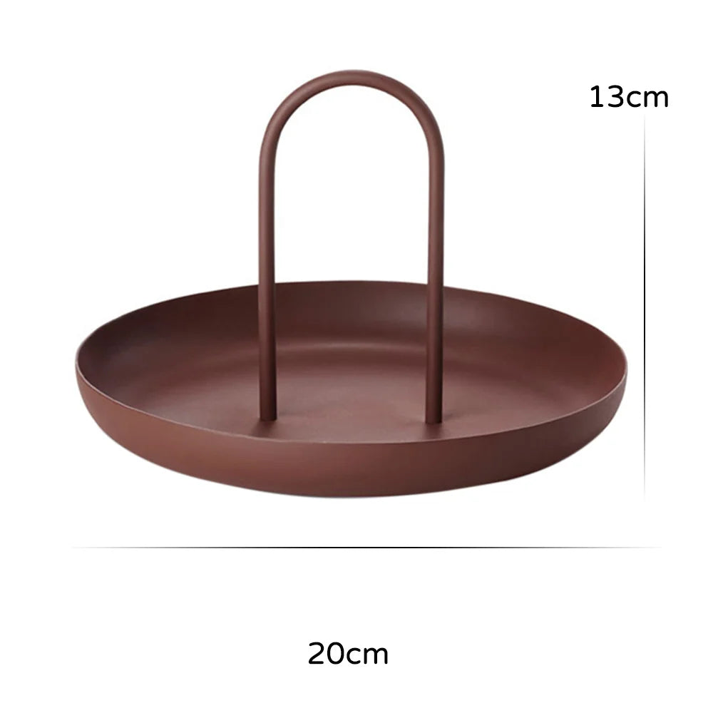 Round PU-Leather Storage Tray with Handle for Home Decor, 7.9 in Diameter, Lightweight, Modern Design, Available in Black, Brown, White 7