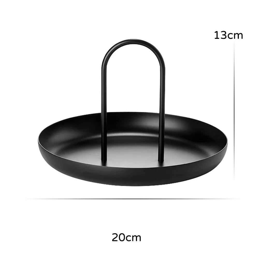 Round PU-Leather Storage Tray with Handle for Home Decor, 7.9 in Diameter, Lightweight, Modern Design, Available in Black, Brown, White 8