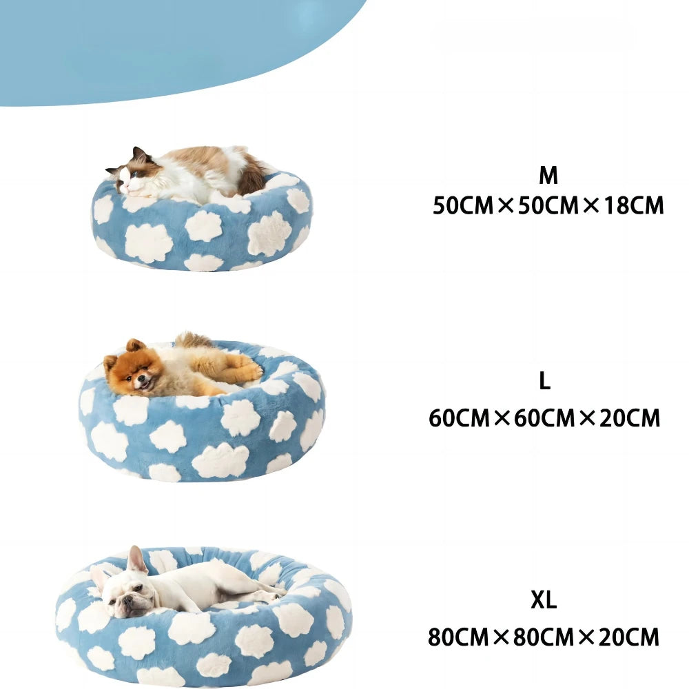 Round soft cozy pet bed for dogs and cats, featuring a plush, cushioned design. Made from durable, machine-washable fabric in a warm 4