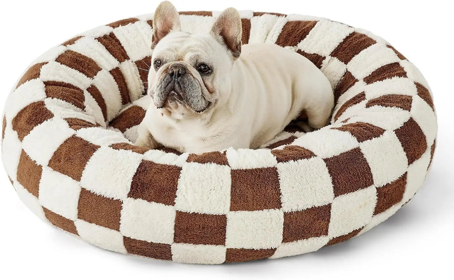 Round soft cozy pet bed for dogs and cats in a neutral gray color, designed for all seasons. Features plush cushioning and a removable, washable cover for 7