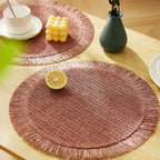 Round Woven Paper Placemats Set of 4 for Bohemian Dining Decor - 15.7 Inch Table Mats 0