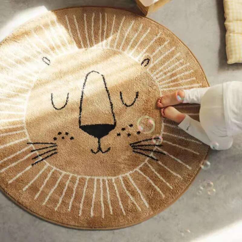 Round area rug – Soft polyester – Lion design – Perfect for kids' playroom – Available in 31.5, 39.4, and 47.2 inches 0