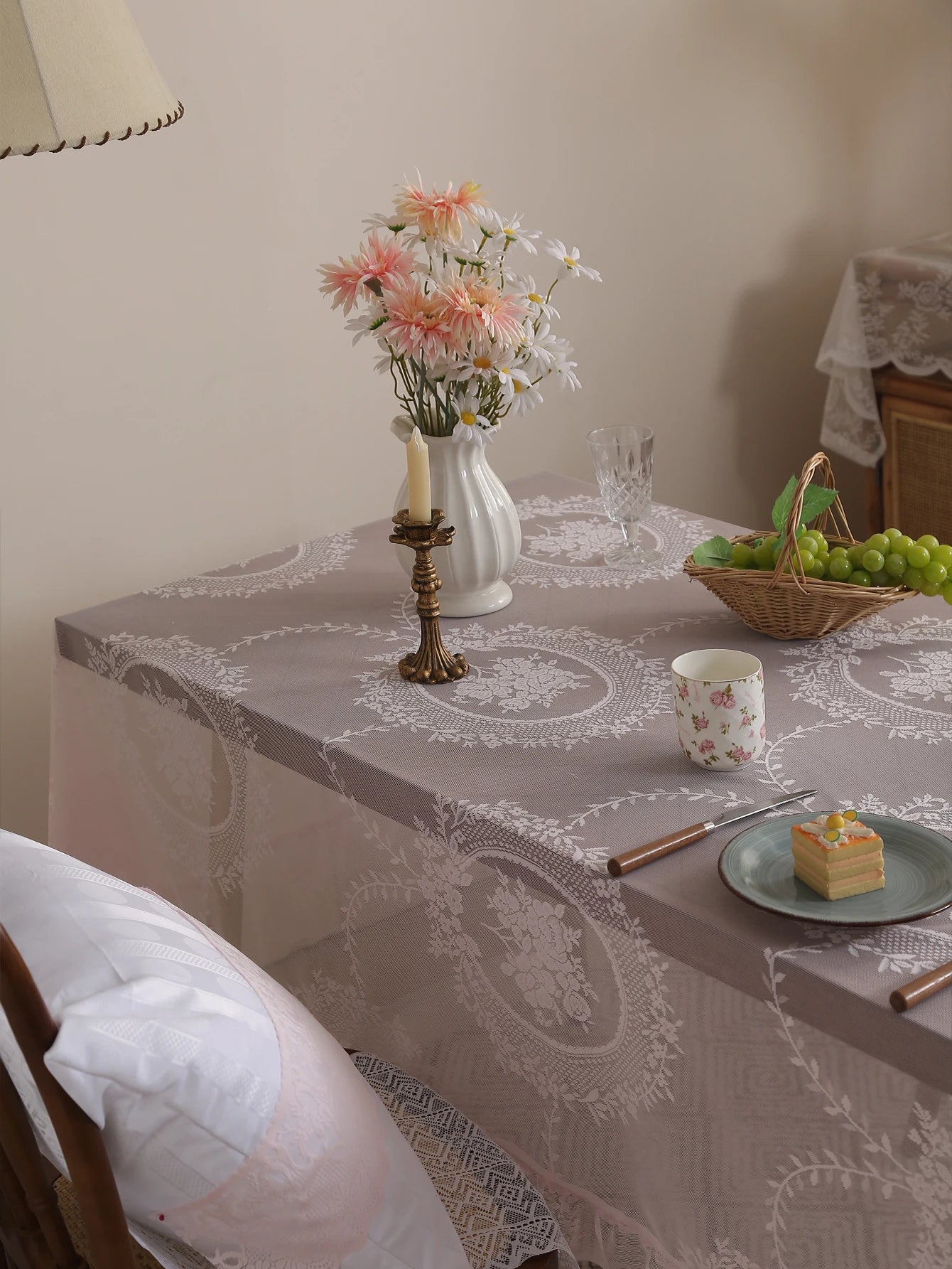 Rustic Pink Lace Tablecloth 60x84 for Dining, Living Room & Wedding Decor 3