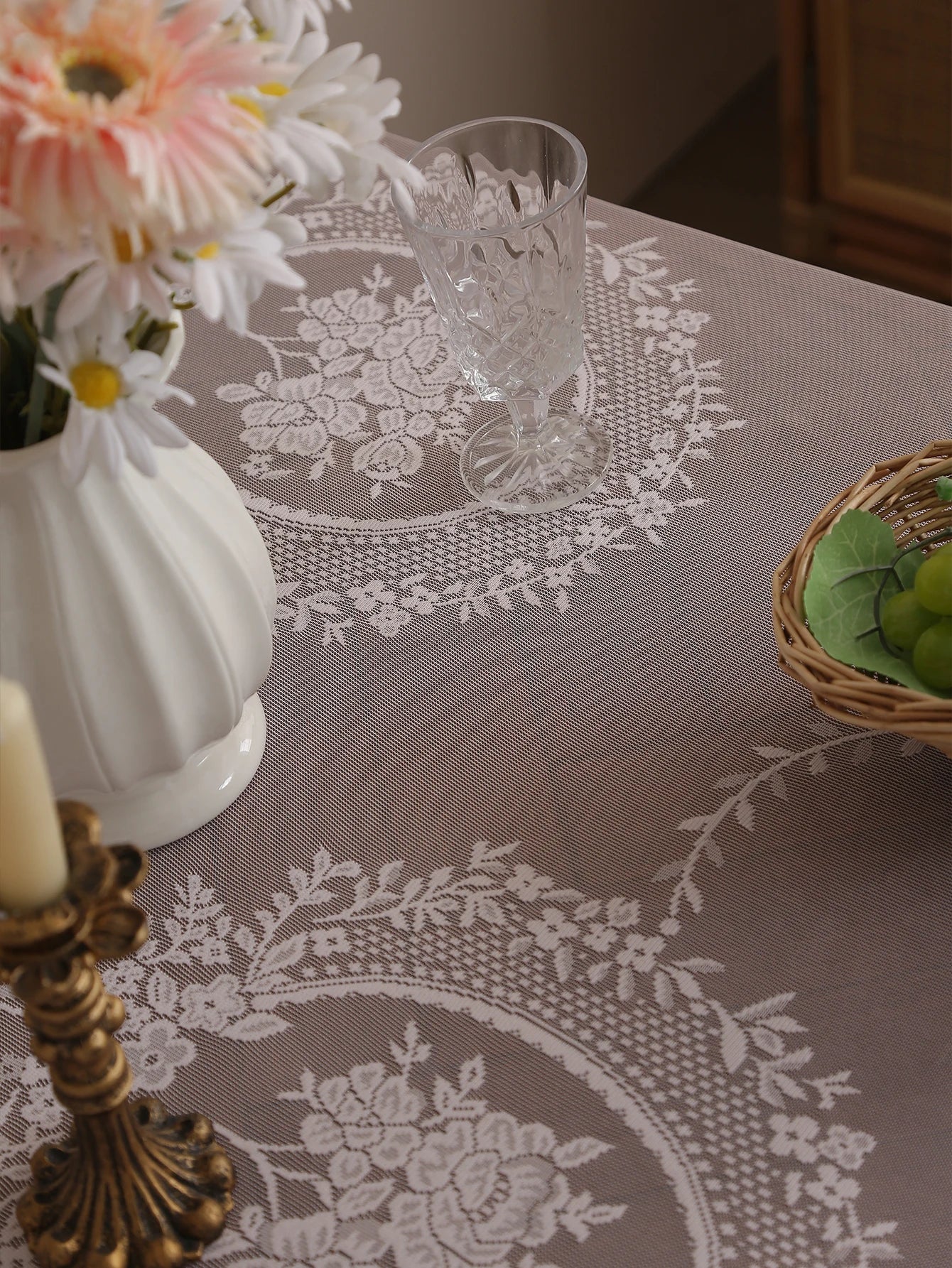Rustic Pink Lace Tablecloth 60x84 for Dining, Living Room & Wedding Decor 4