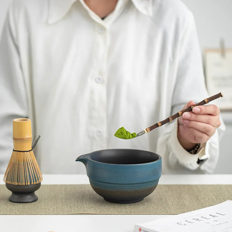 Japanese Ombre Matcha Bowl Set with Spout, Bamboo Whisk, and Scoop - Ceramic Tea Tools for Authentic Matcha Preparation-3