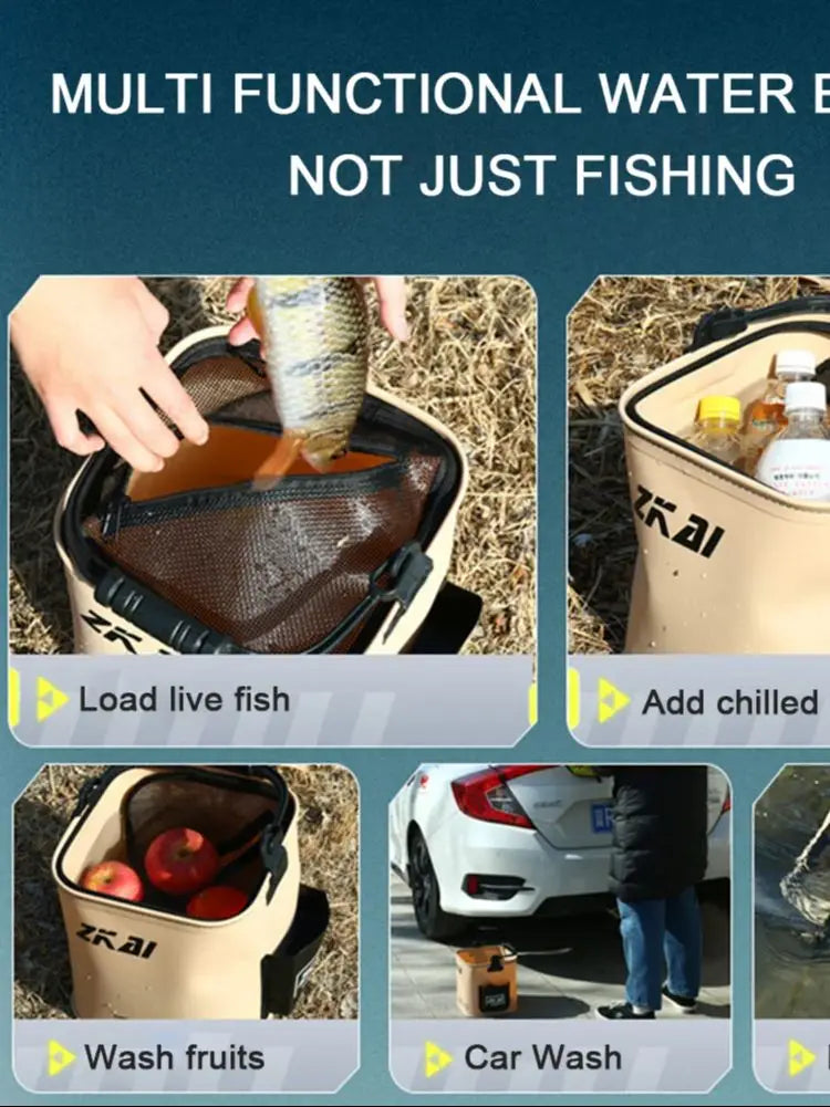 Foldable Fishing Bucket 8L/13L - Durable Minnow and Bait Bucket for Camping, Gardening, and Outdoor Use-3