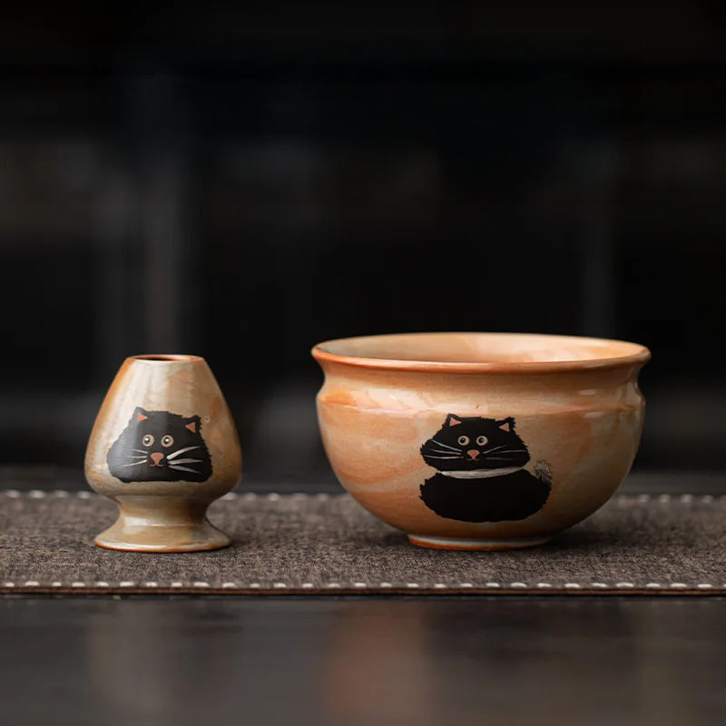 Cute Cat Matcha Gift Set with Bamboo Whisk, Ceramic Bowl, and Scoop – Matcha Tea Set for Tea Lovers