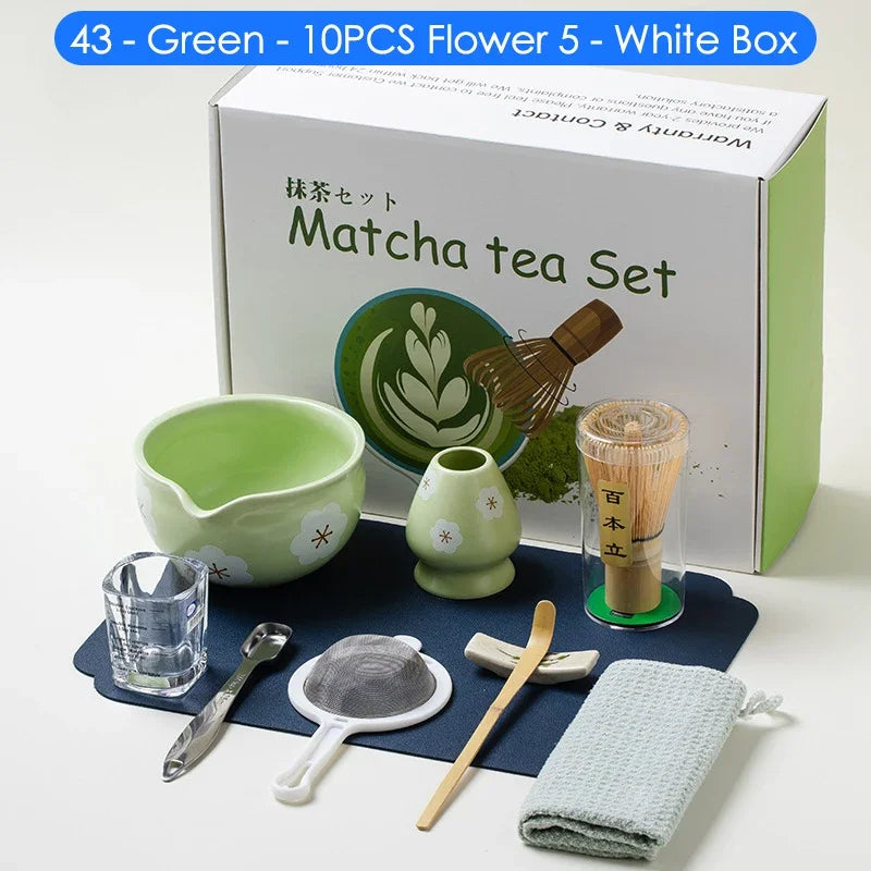 Variant image for Japanese Matcha Tea Set – 10-Piece Complete Set with Bowl, Bamboo Whisk, and Teaspoon – Ideal Tea Gift Set for Enthusiasts-10