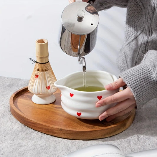 Heart-Shaped Japanese Matcha Bowl Set with Whisk – Authentic Tea Ceremony Tool for Matcha Preparation-2