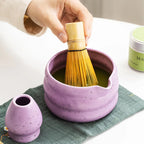 Traditional Japanese Matcha Whisk Set – Ceramic Bowl with Spout, Bamboo Whisk, Whisk Holder & Scoop