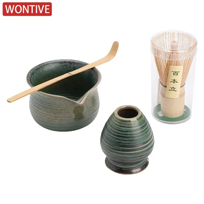 Handmade 4-Piece Matcha Set with Bowl, Whisk, Beater, and Holder – Traditional Tea Ceremony Tools-5