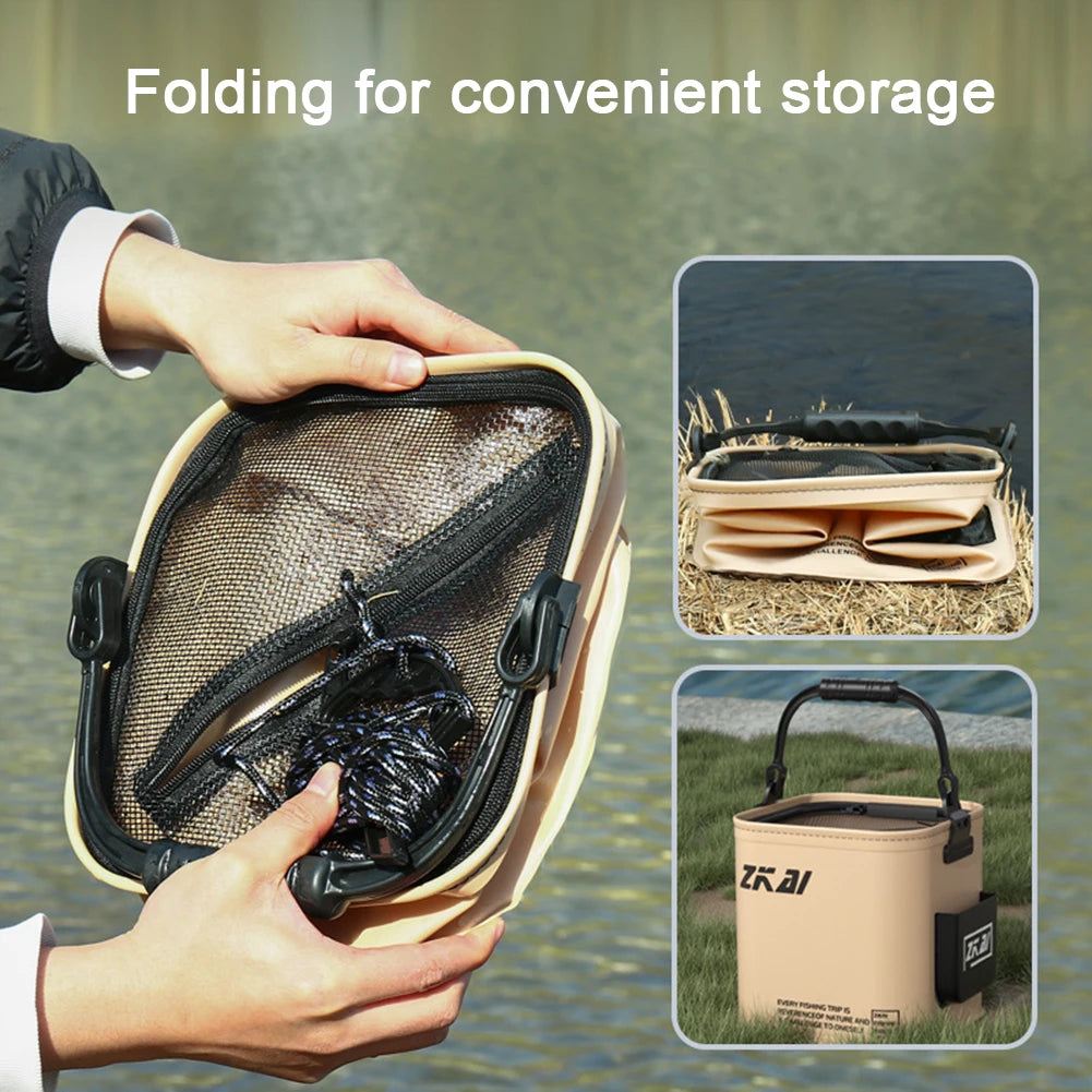 Foldable Fishing Bucket 8L/13L - Durable Minnow and Bait Bucket for Camping, Gardening, and Outdoor Use-5