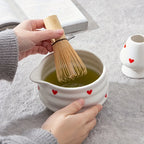 Heart-Shaped Japanese Matcha Bowl Set with Whisk – Authentic Tea Ceremony Tool for Matcha Preparation-4