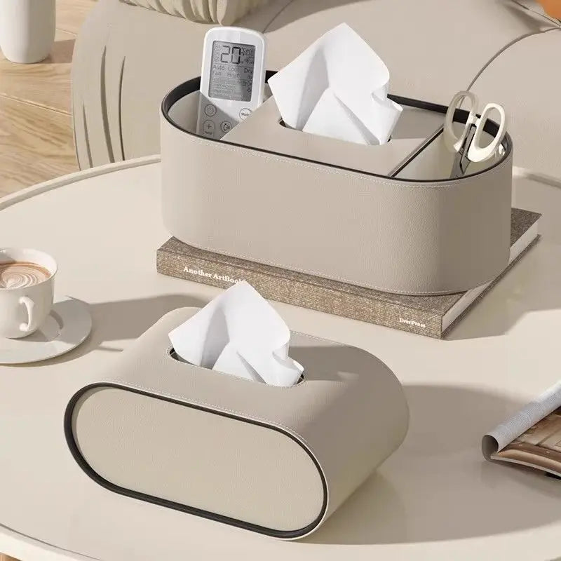 PU Leather Tissue Box with Storage Rack – Stylish Napkin Holder for Home and Office-5