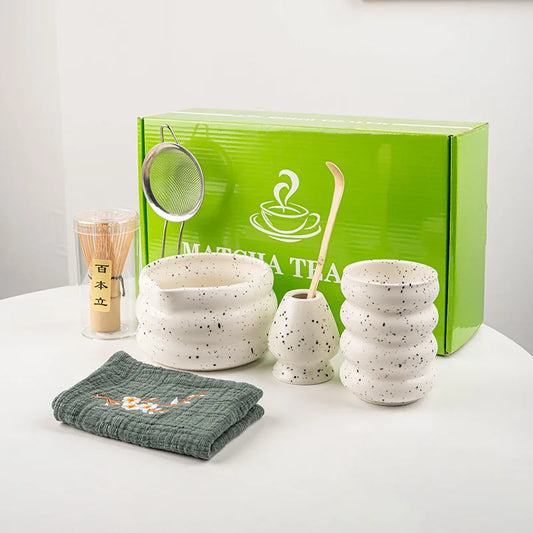 7-Piece Matcha Set with Bamboo Whisk, Scoop, and Ceramic Accessories - Perfect Matcha Tea Making Kit-1