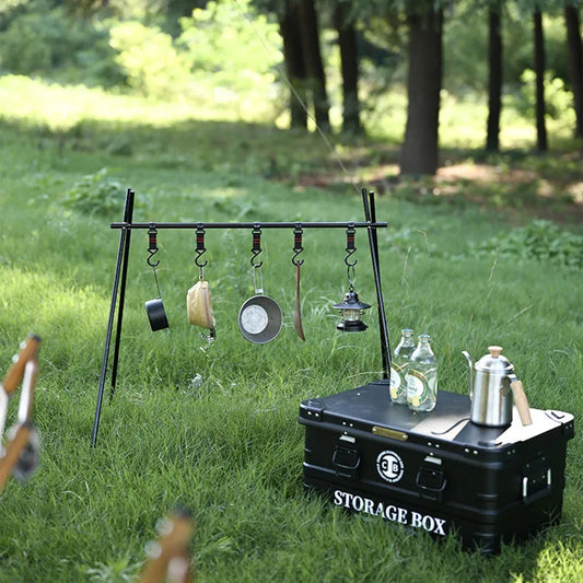 Portable Folding Tripod Camping Rack – Lightweight Aluminum Alloy Stand with Hooks for Cookware and Gear-2