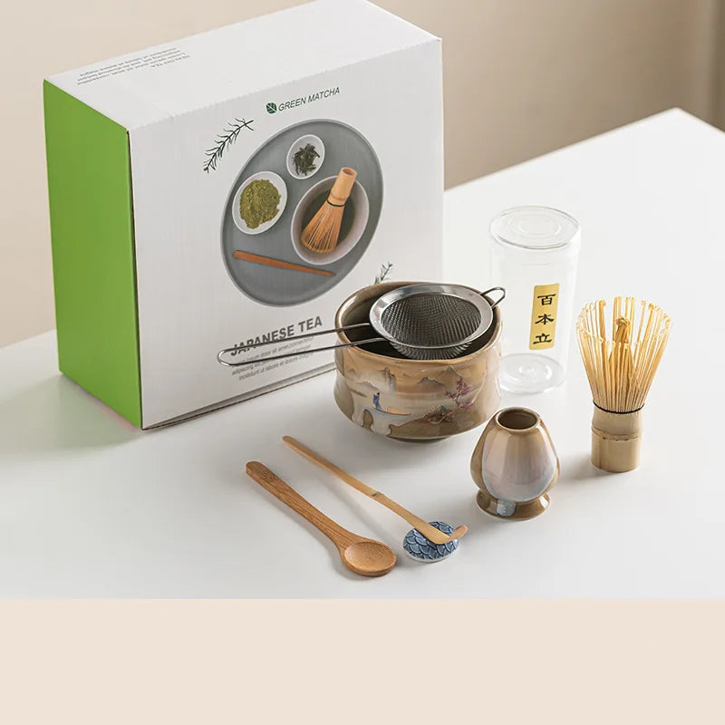Variant image for Vintage 7-Piece Matcha Set with Ceramic Bowl, Chasen Whisk, and Bamboo Scoop for Traditional Tea Ceremony-1