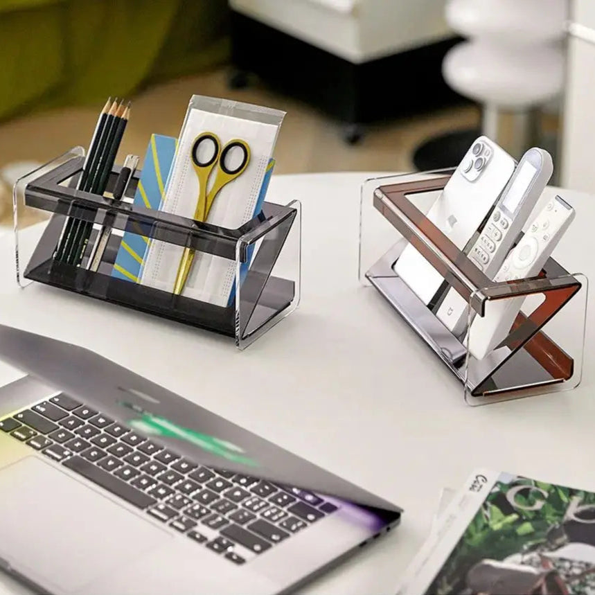 Acrylic Desk Organizer and Storage Rack – Multi-Functional Clear Desktop Organizer for Remotes, Pens, and Small Items-5