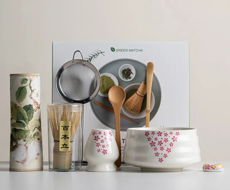 Variant image for Premium 8-Piece Matcha Tea Set with Ceramic Bowl, Bamboo Whisk, Frother, and Sakura Design for Authentic Ceremonies-3