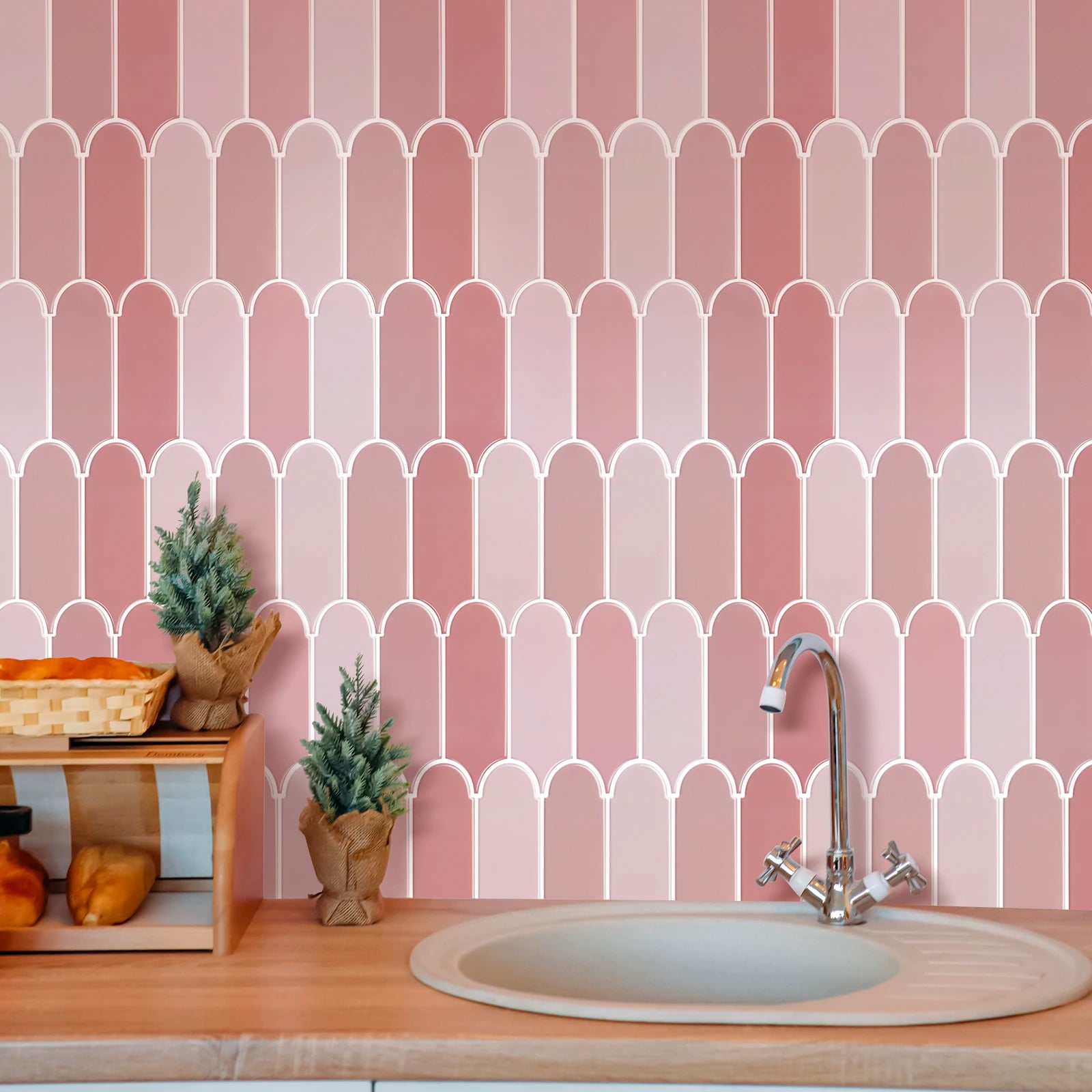 Premium Pink Peel and Stick Wallpaper Tiles - 3D Vinyl Design for Kitchen and Bathroom, Easy Installation, 10 Pack-3