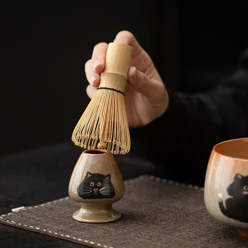 Cute Cat Matcha Gift Set with Bamboo Whisk, Ceramic Bowl, and Scoop – Matcha Tea Set for Tea Lovers-3