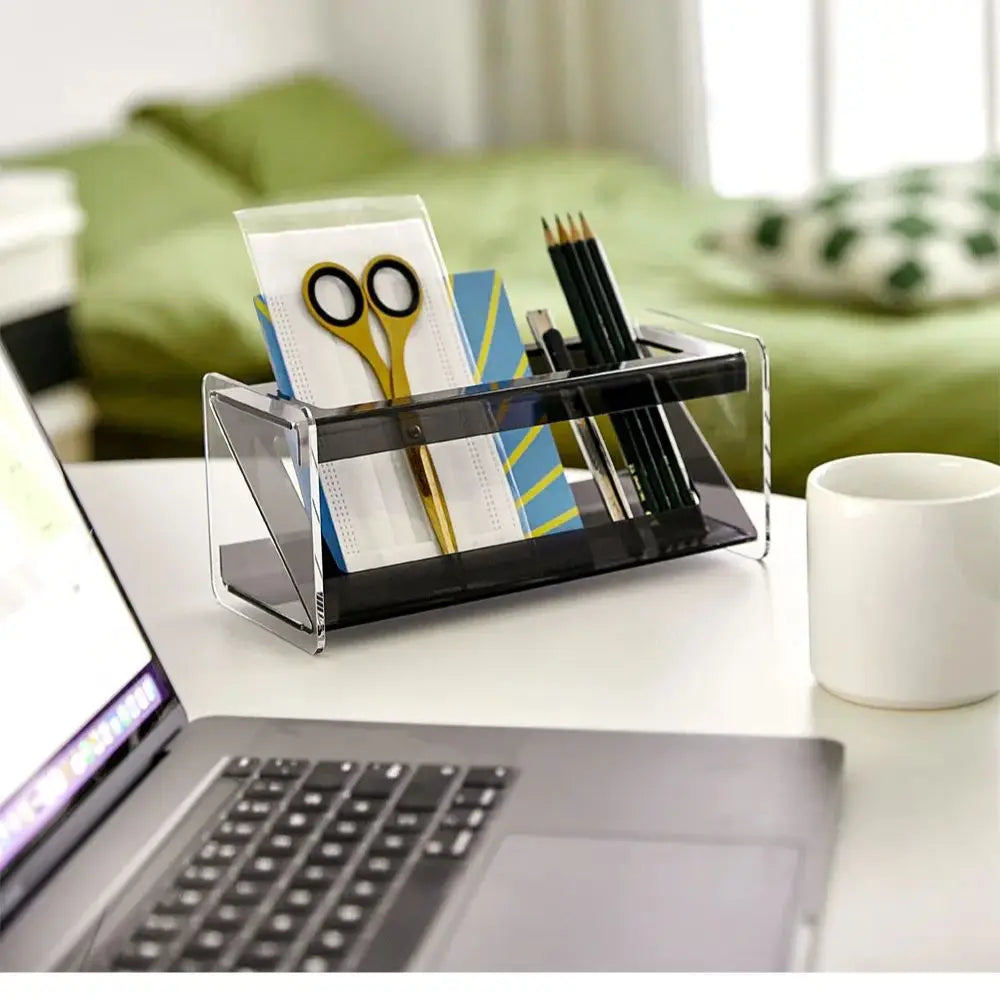 Acrylic Desk Organizer and Storage Rack – Multi-Functional Clear Desktop Organizer for Remotes, Pens, and Small Items-4