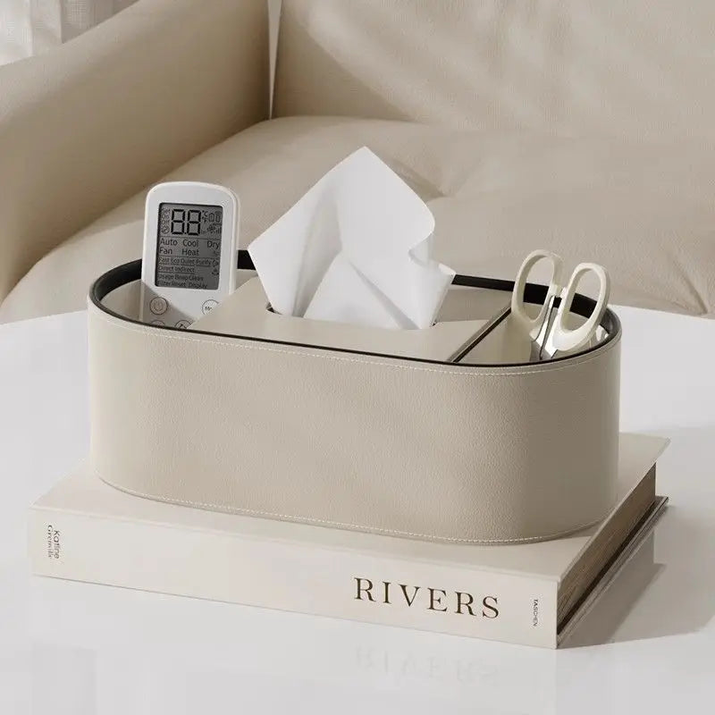 Variant image for PU Leather Tissue Box with Storage Rack – Stylish Napkin Holder for Home and Office-1