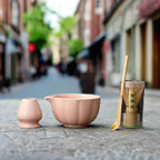 Pink Pumpkin Petal Matcha Tea Set – 4-Piece Tea Set with Bamboo Whisk, Teaspoon, and Bowls for Perfect Indoor Brewing-1