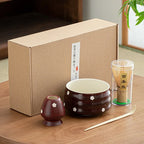 Elegant Ceramic Matcha Teaware Set with Whisk and Spoon – Dark Red with Cherry Blossom Design for Authentic Japanese Tea Experience-1