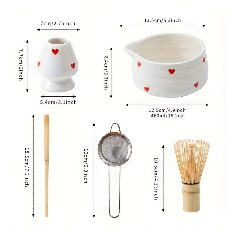 Heart-Shaped Japanese Matcha Bowl Set with Whisk – Authentic Tea Ceremony Tool for Matcha Preparation-5