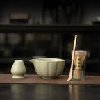 Pink Pumpkin Petal Matcha Tea Set – 4-Piece Tea Set with Bamboo Whisk, Teaspoon, and Bowls for Perfect Indoor Brewing