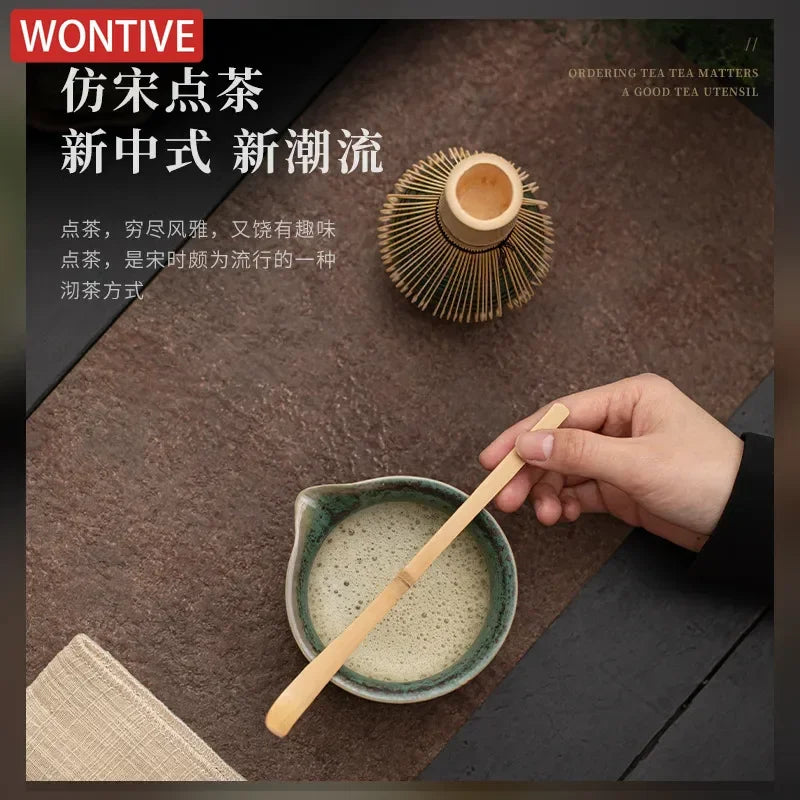 Handmade 4-Piece Matcha Set with Bowl, Whisk, Beater, and Holder – Traditional Tea Ceremony Tools-4