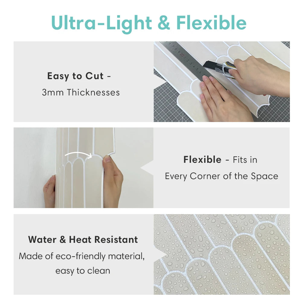 3D Decorative Peel and Stick Shower Tiles - Matte Fish Scale Vinyl Tile Stickers for Bathroom, Water and Mold Resistant, 30cm x 30cm-5