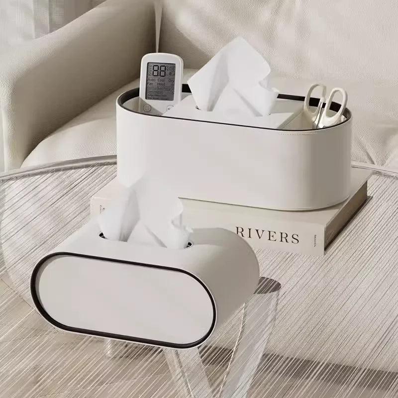 PU Leather Tissue Box with Storage Rack – Stylish Napkin Holder for Home and Office-4