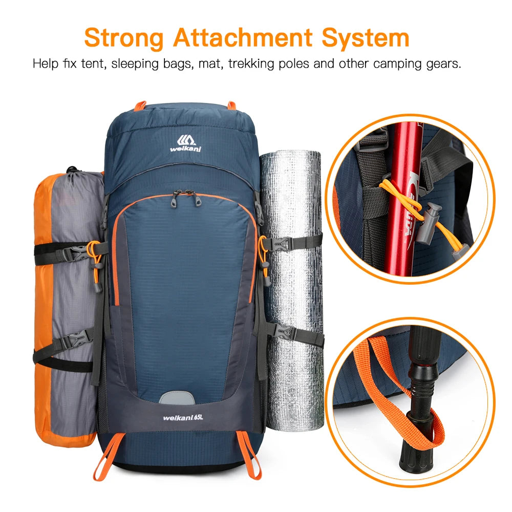 65L Water-Resistant Hiking Backpack with Rain Cover – Durable Camping Gear for Outdoor Adventures and Hiking Trips-4