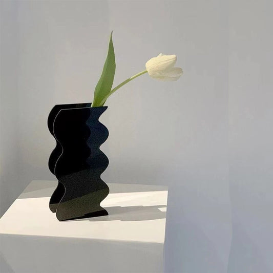 Abstract Wave Flower Vase - Modern Clear Acrylic Home Decor for Living Room, 12 Height, Perfect for Floral Arrangements-2