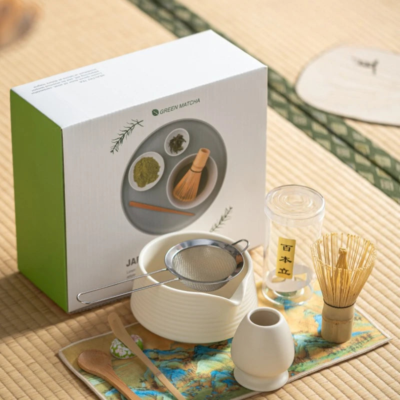 2025 Glaze Gradient Matcha Tea Set – 4-Piece Ceramic Bowl with Bamboo Whisk and Scoop-5