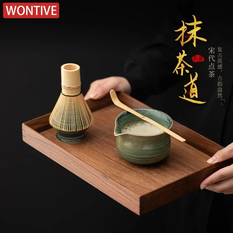 Handmade 4-Piece Matcha Set with Bowl, Whisk, Beater, and Holder – Traditional Tea Ceremony Tools-1