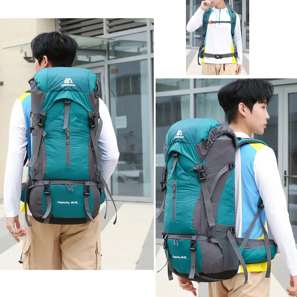 70L Waterproof Travel Backpack with Rain Cover – Durable Nylon Hiking Daypack for Men and Women-3