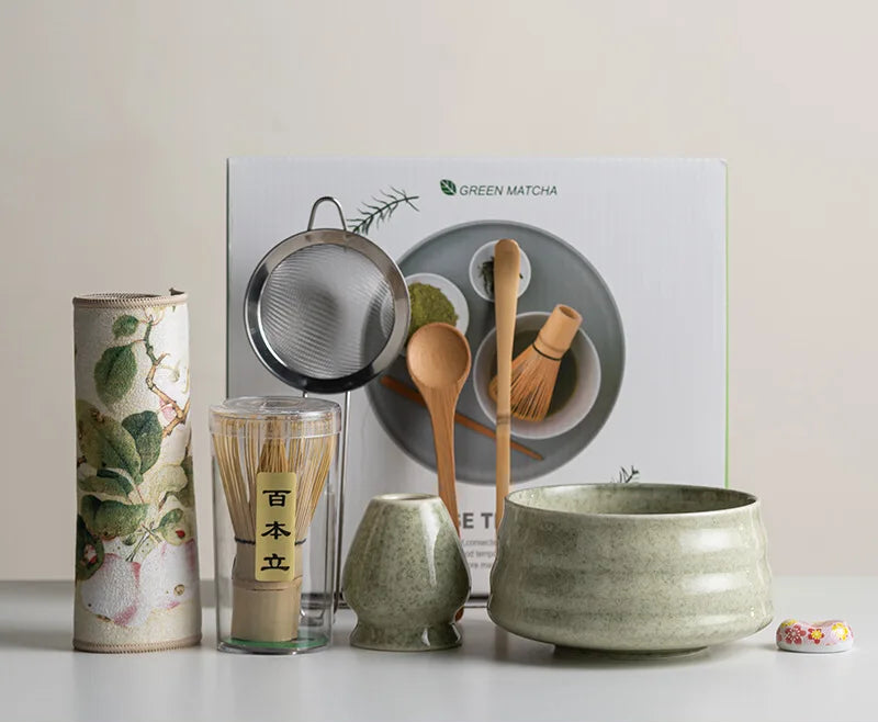 Variant image for Premium 8-Piece Matcha Tea Set with Ceramic Bowl, Bamboo Whisk, Frother, and Sakura Design for Authentic Ceremonies-2