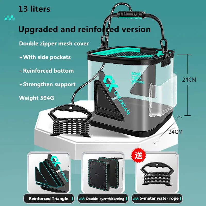 Variant image for 13L Portable Foldable Fishing Bucket – Waterproof Minnow and Live Bait Storage Tank with Adjustable Strap-2