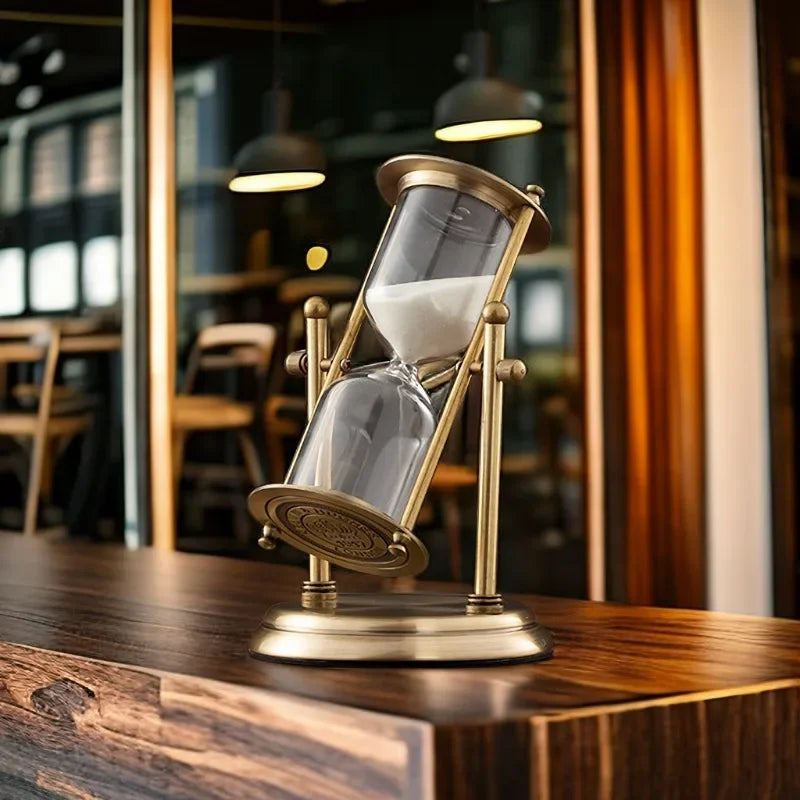 Elegant Hourglass Timer with Rotating Crown – Decorative Sand Timer for Home and Office, 15-Minute Duration, Glass and Metal-3
