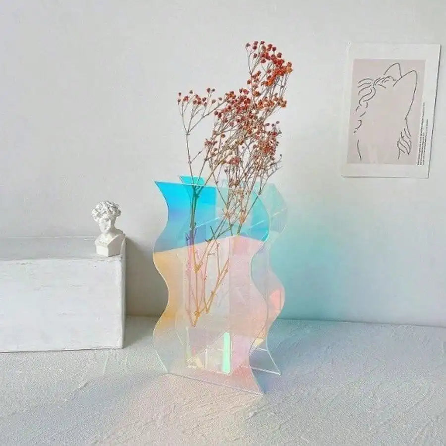 Abstract Wave Flower Vase - Modern Clear Acrylic Home Decor for Living Room, 12 Height, Perfect for Floral Arrangements-3