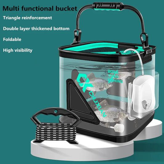 13L Portable Foldable Fishing Bucket – Waterproof Minnow and Live Bait Storage Tank with Adjustable Strap-1