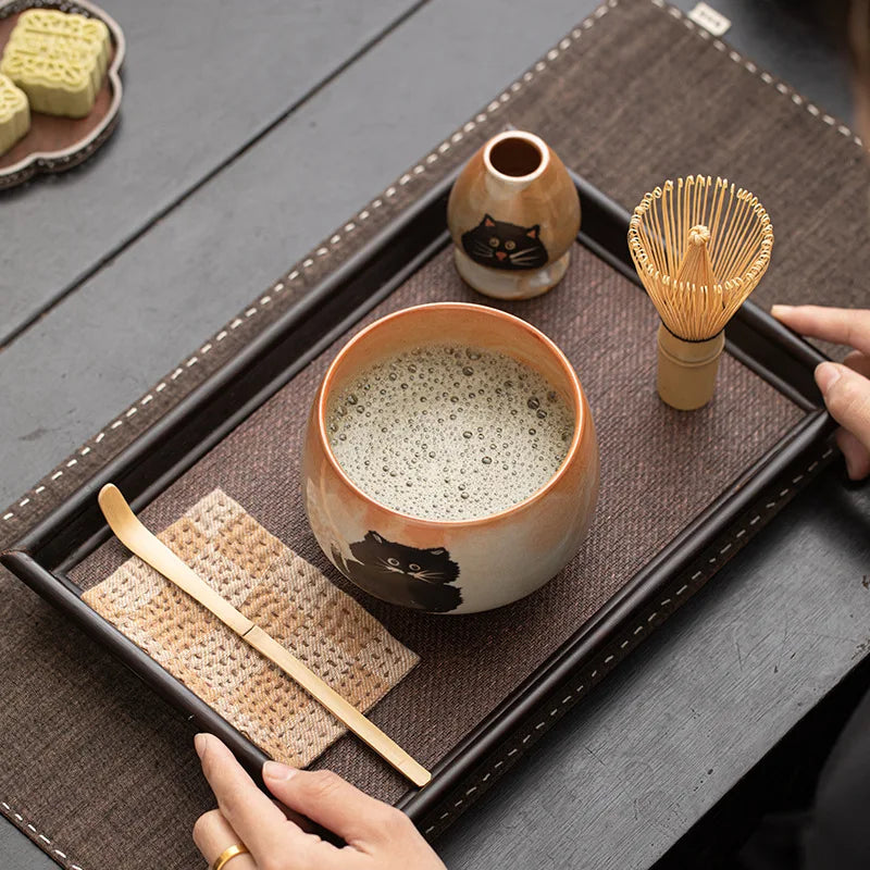 Cute Cat Matcha Gift Set with Bamboo Whisk, Ceramic Bowl, and Scoop – Matcha Tea Set for Tea Lovers-4