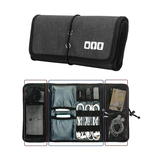 Travel Cable Organizer Pouch – Roll-Up Cord Organizer for USB Cables, Chargers, and Accessories, Water-Resistant Nylon-1