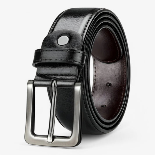 Elegant Black PU Leather Belt with 7 Adjustable Holes and Zinc Alloy Buckle for Professional Wear-2